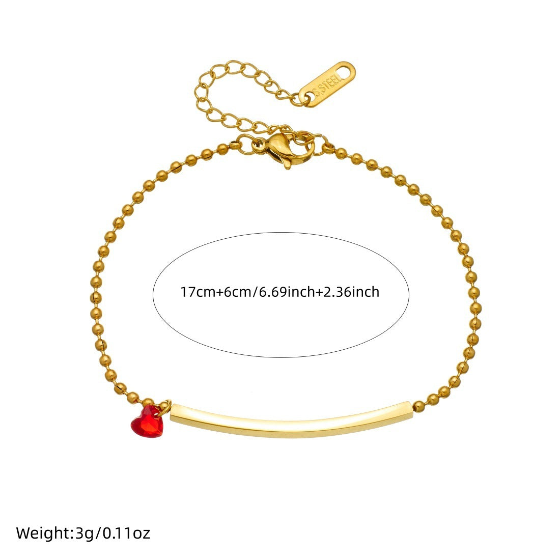 Minimalist Luxury Gold Plated Stainless Steel Geometric Heart Line Bracelet for Women