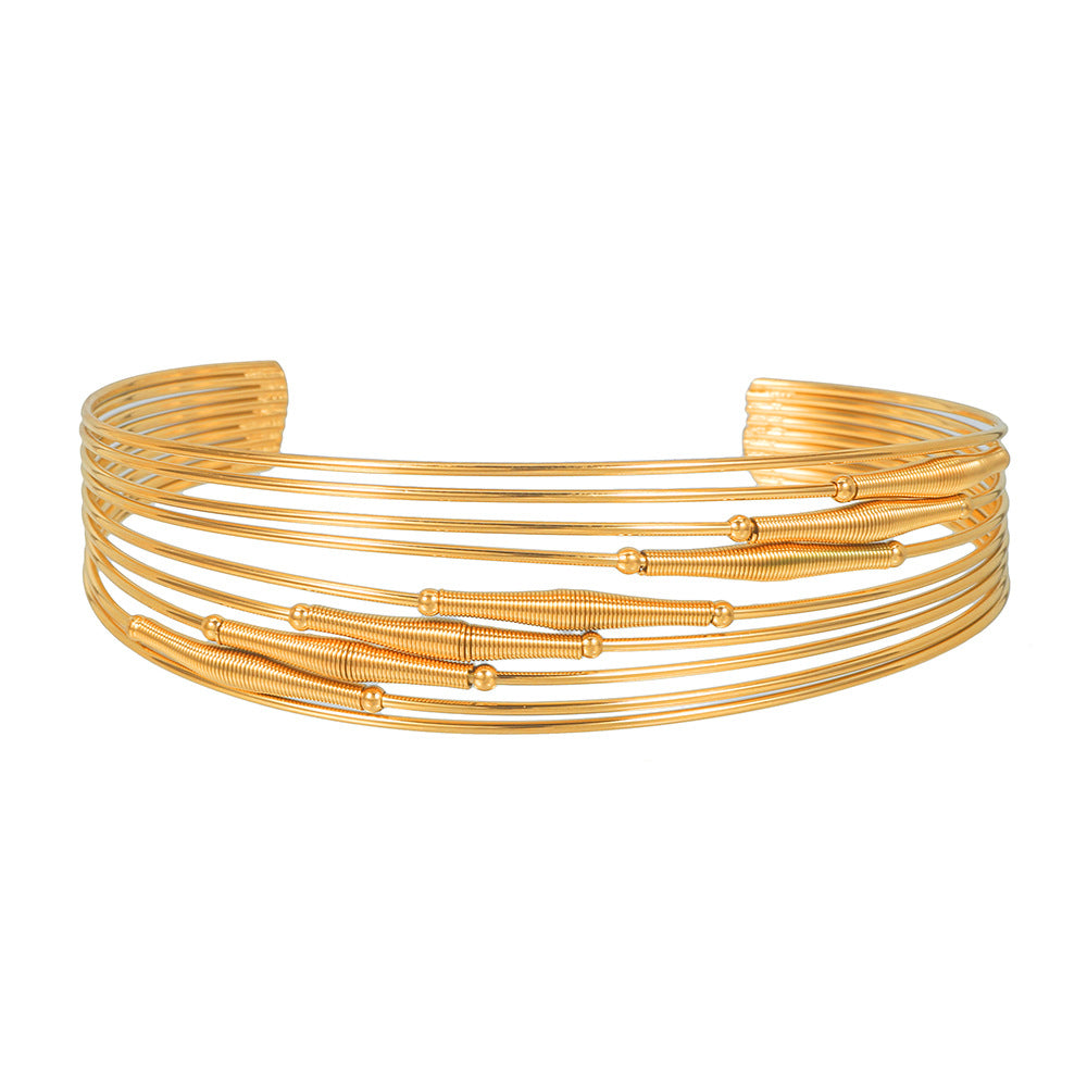 Vintage Geometric Round Plated Stainless Steel Open Cuff Bracelet for Women