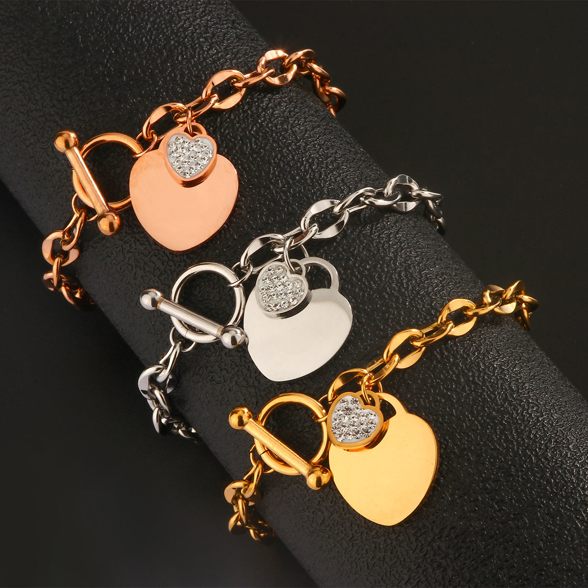 Elegant Titanium Steel Heart Bracelet with Cubic Zirconia and OT Clasp for Women