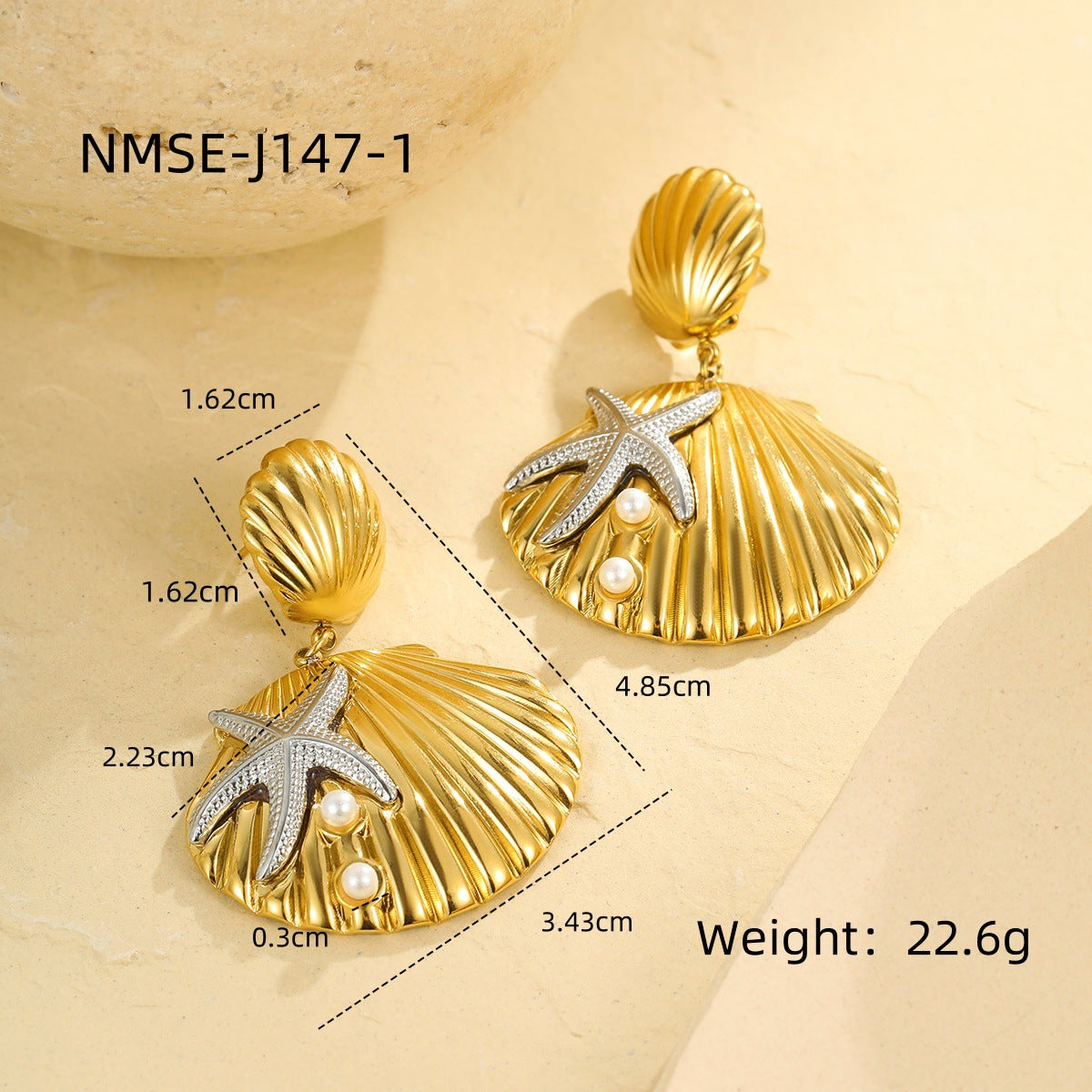 Fashionable Ocean-Inspired Starfish Pearl and Shell Stud Earrings in Stainless Steel with Plated Finish for Women