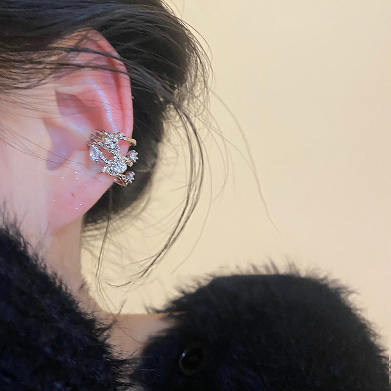 Elegant Floral Zirconia Ear Cuffs for Women Lightweight Luxury-Style Non-Piercing Ear Bone Clips with Copper Base