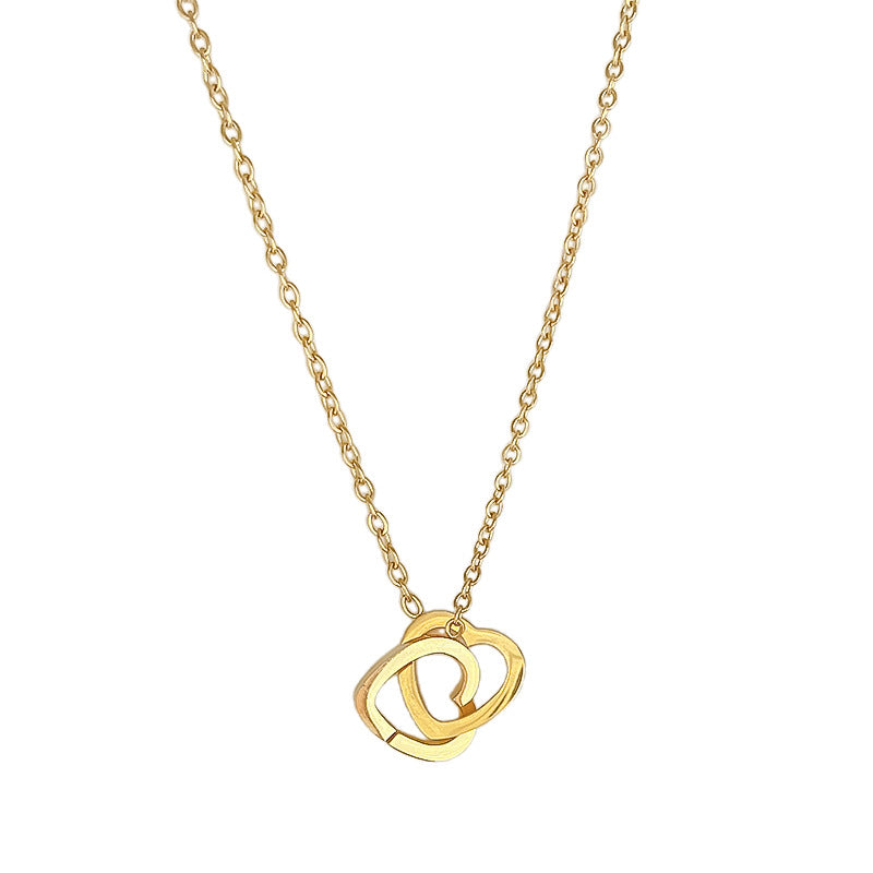 Double Heart Titanium Steel Plated Necklace Unisex