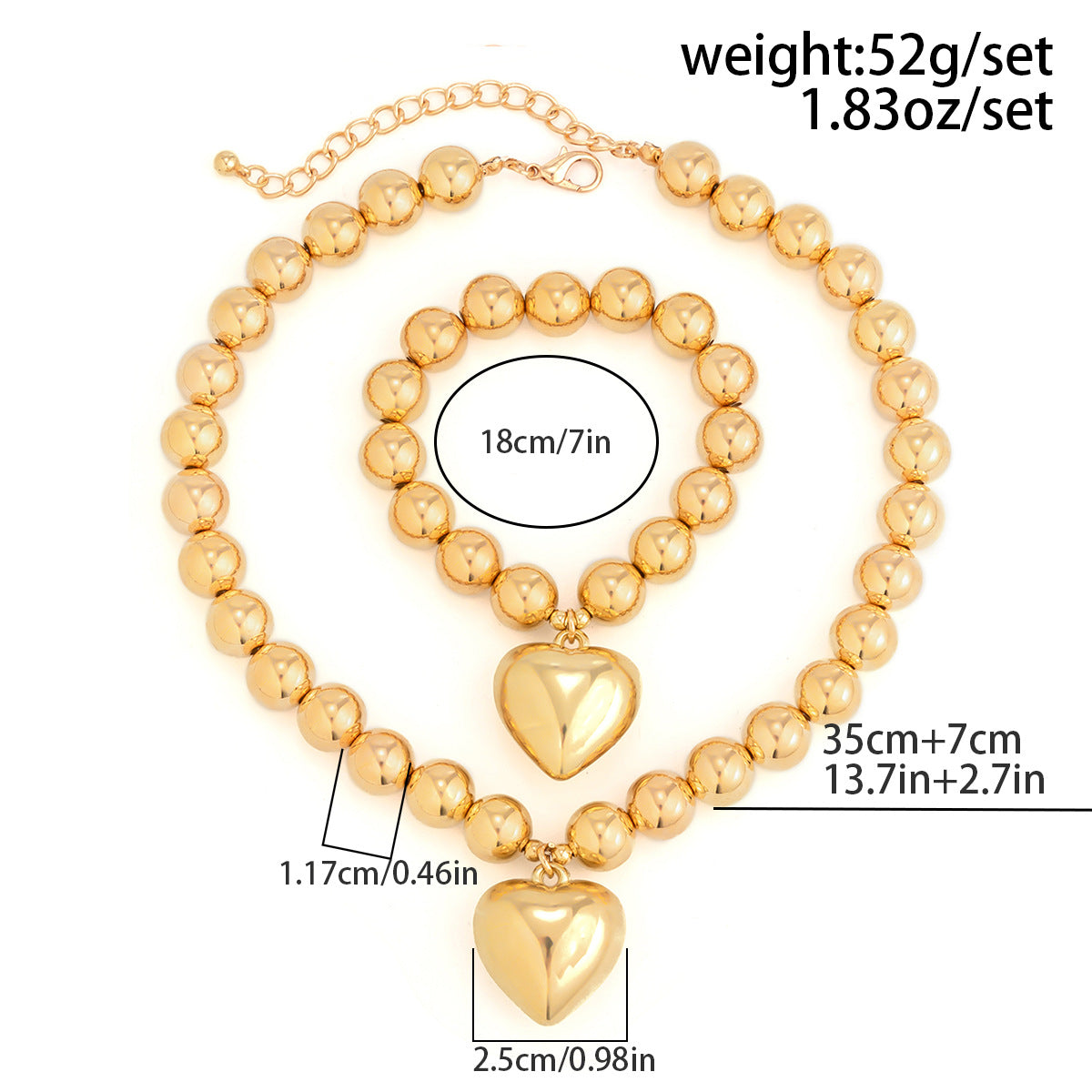 Geometric Heart Faux Pearl Ball Chain Necklace for Women