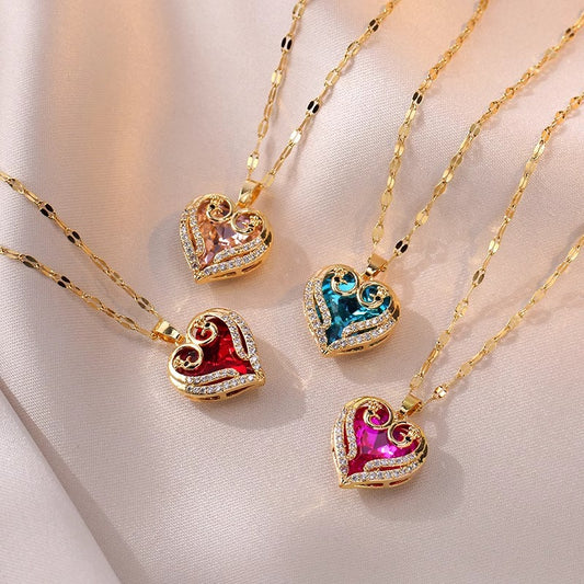 Original Design Floral Shape Titanium Steel Necklace with Zircon Inlay and Plating Finish for Women and Men