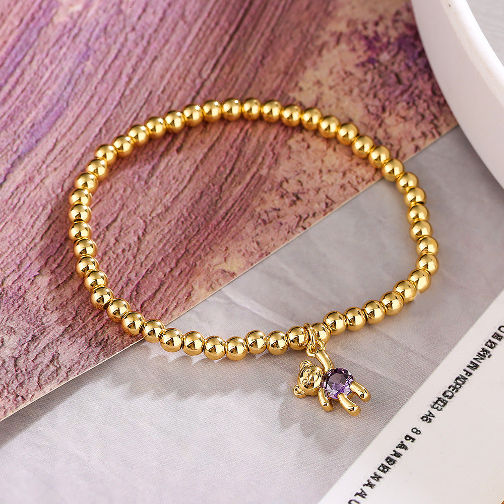 Bracciale in Rame a Forma di Orsetto con Placcatura in Oro e Intarsi in Zirconi per Donna, Accessorio di Moda Geometrico