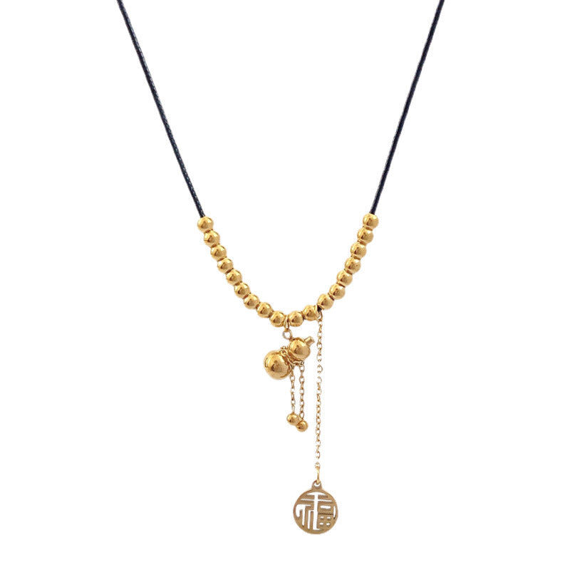 Minimalist Geometric Pendant Necklace with 'Fu' Character Design in Titanium Steel for Women and Men