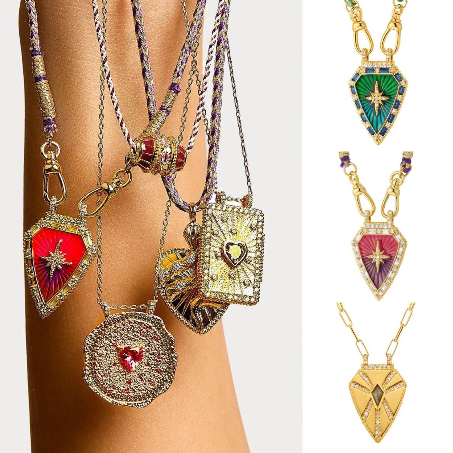 Minimalist Tarot Card Pendant Necklace for Women with Enamel Finish and Zircon Inlay on Gold-Plated Copper Chain