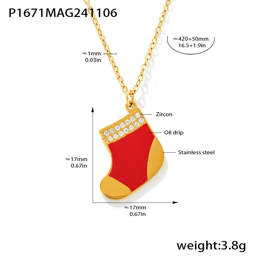Conjunto de collar y pendientes de acero inoxidable con forma de noria, con baño de oro de 18 quilates, esmalte de colores e incrustaciones de circonitas para mujer