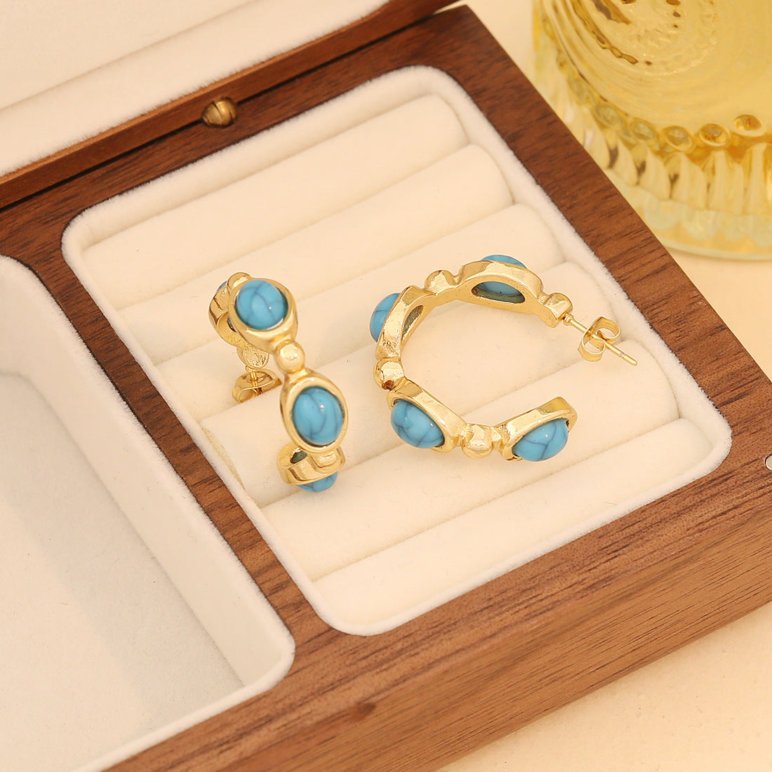 Pendientes de acero inoxidable esmaltados vintage en forma de C con diseño de línea geométrica para mujer
