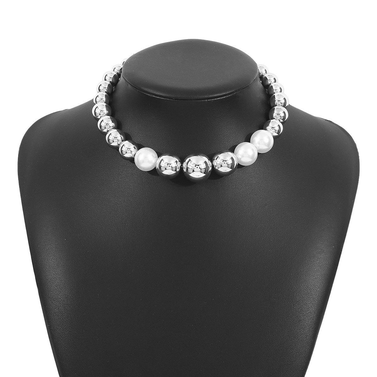 Gargantilla geométrica punk para mujer con perlas de imitación y base CCB