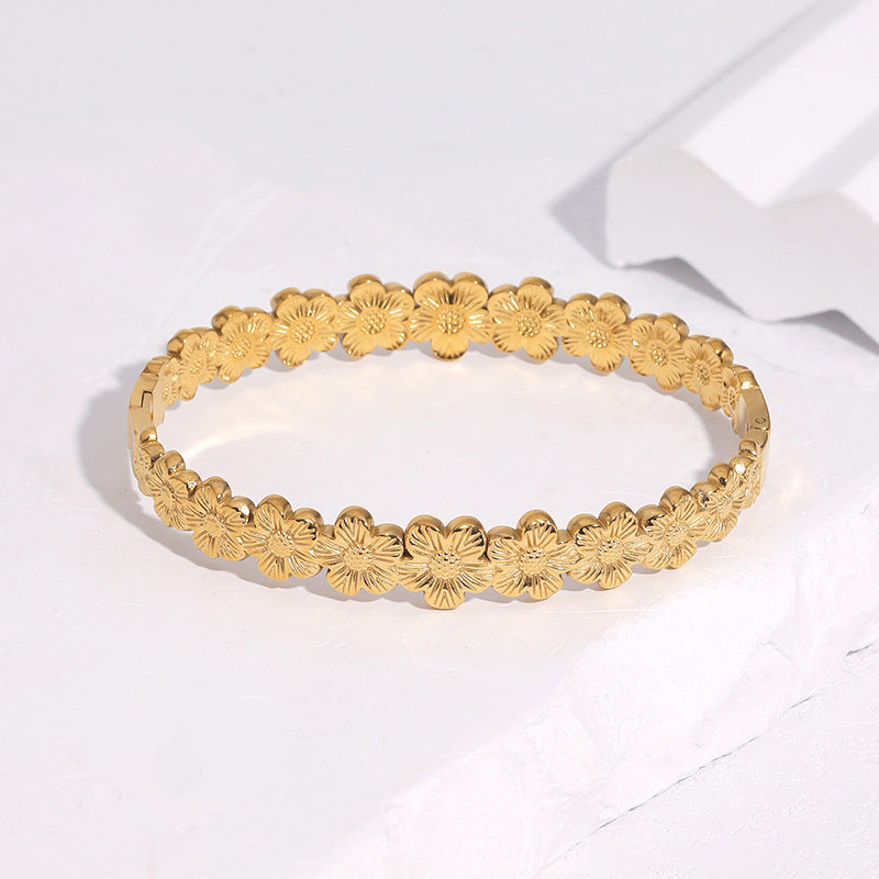 Sweet Minimalist Gold Plated Stainless Steel Floral Bracelet