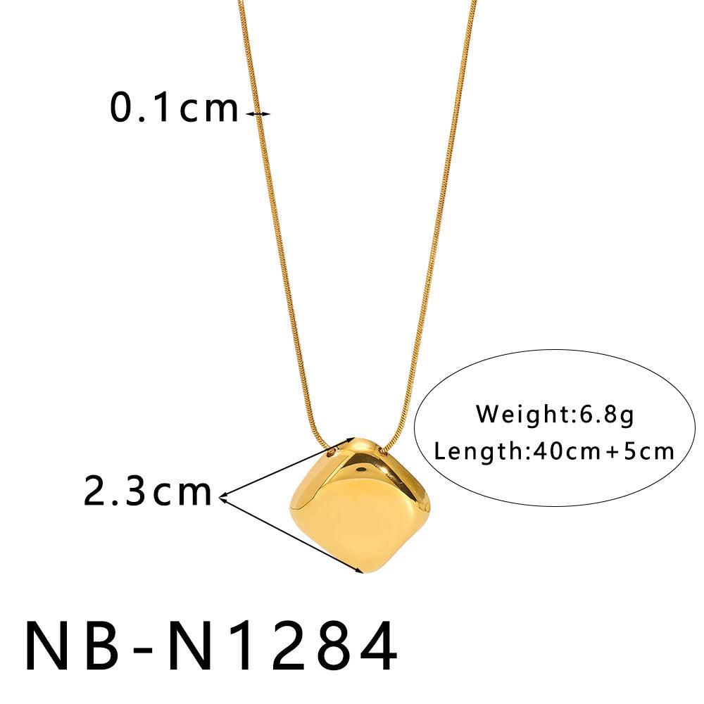 Collana Minimalista con Ciondolo Geometrico in Acciaio al Titanio con Placcatura in Oro 18K su Catena O per Donna