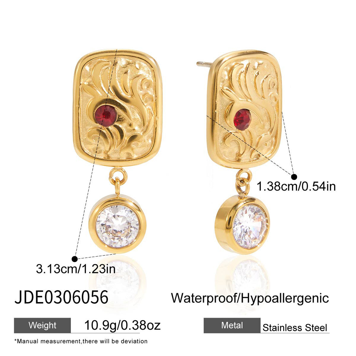 Set Collana e Bracciale con Ciondolo a Croce Geometrica Minimalista a Corona con Numeri Romani in Acciaio al Titanio con Intarsi in Strass e Finitura Placcata da Donna