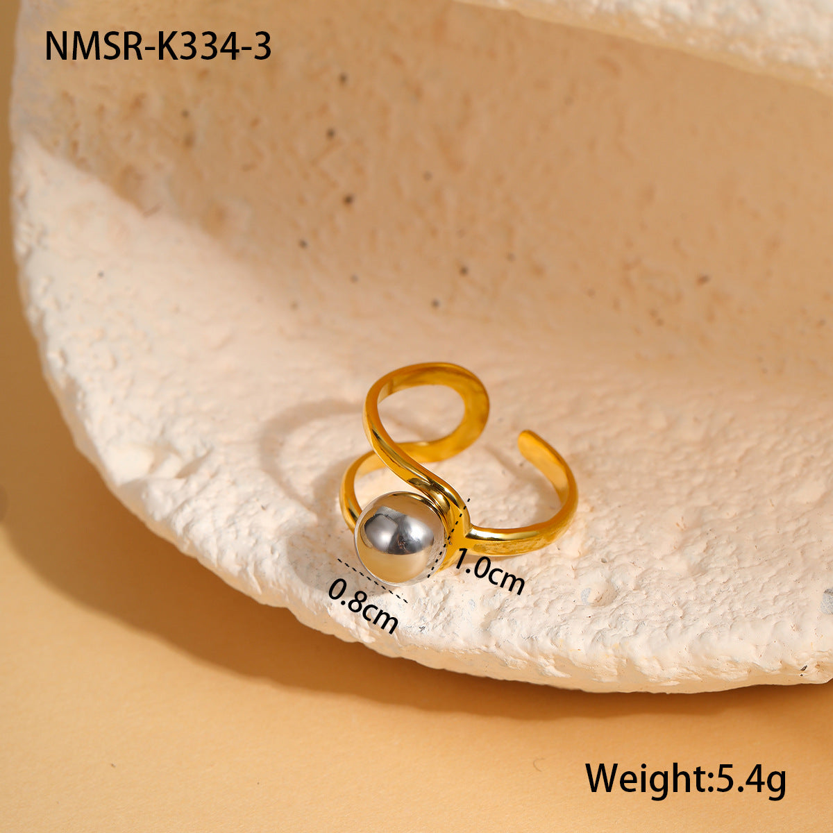 Anillo abierto minimalista geométrico de acero inoxidable con baño de oro y plata para mujer