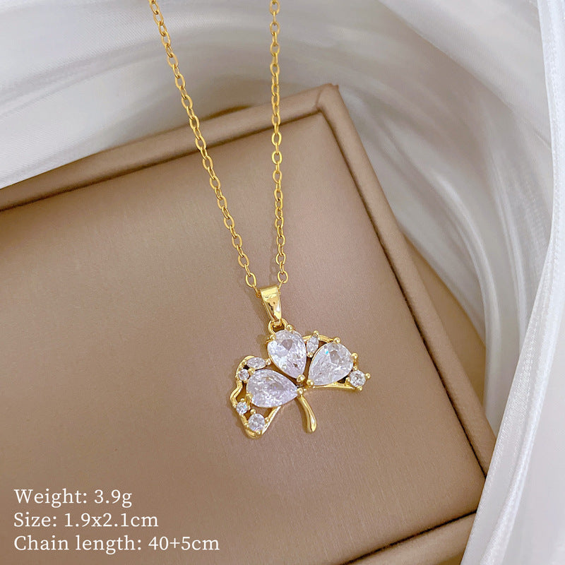 Geometric Style Titanium Steel Necklace with Copper Pendant Plated in Real Gold for Women and Men