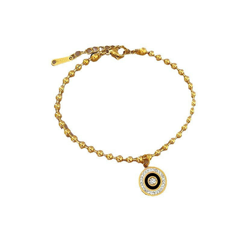 Bracciale ad anello in stile vintage romano da donna in acciaio al titanio con intarsio di strass e trama ondulata