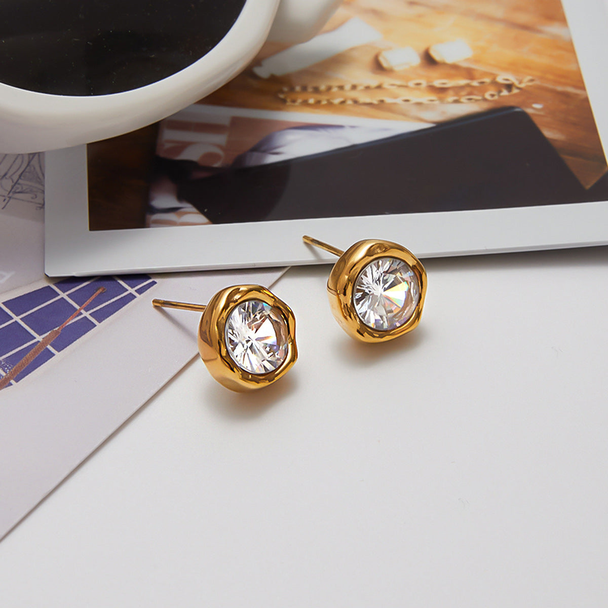 Pendientes de tuerca minimalistas de acero inoxidable geométricos para mujer con acabado chapado