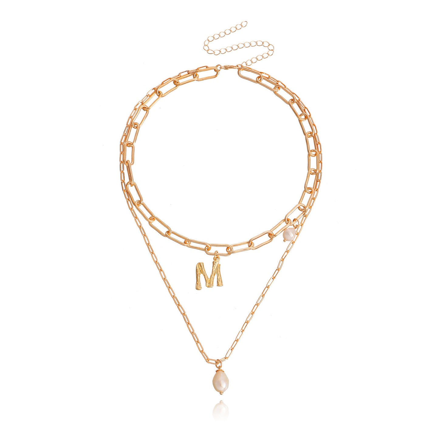 Punk Style Double-Layer Alloy Letter M Pendant Necklace for Women with Plated Finish and Clavicle Chain