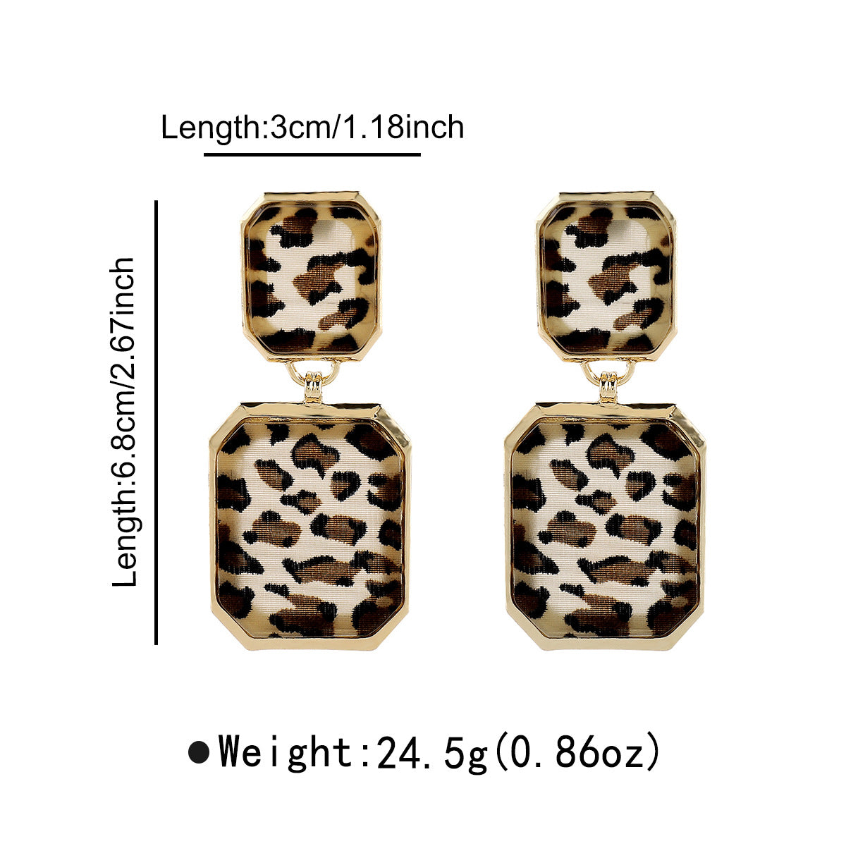 Orecchini a perno con stampa leopardata geometrica da donna in lega con struttura in resina Finitura galvanizzata Stile street alla moda Gioielli versatili
