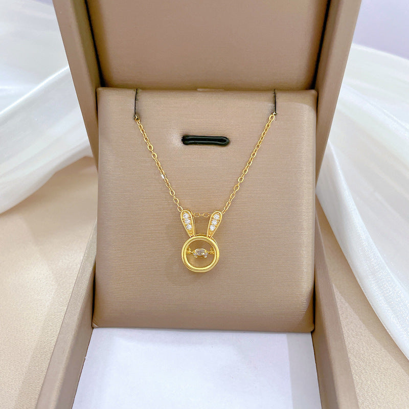 Collar de cadena de titanio y acero geométrico de lujo con incrustaciones de diamantes de imitación para unisex