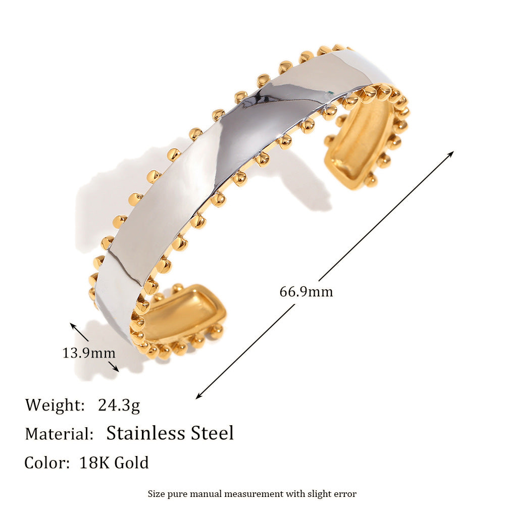 Elegant Business 18K Gold Plated Geometric Stainless Steel Bracelet Ring Earring Set for Women