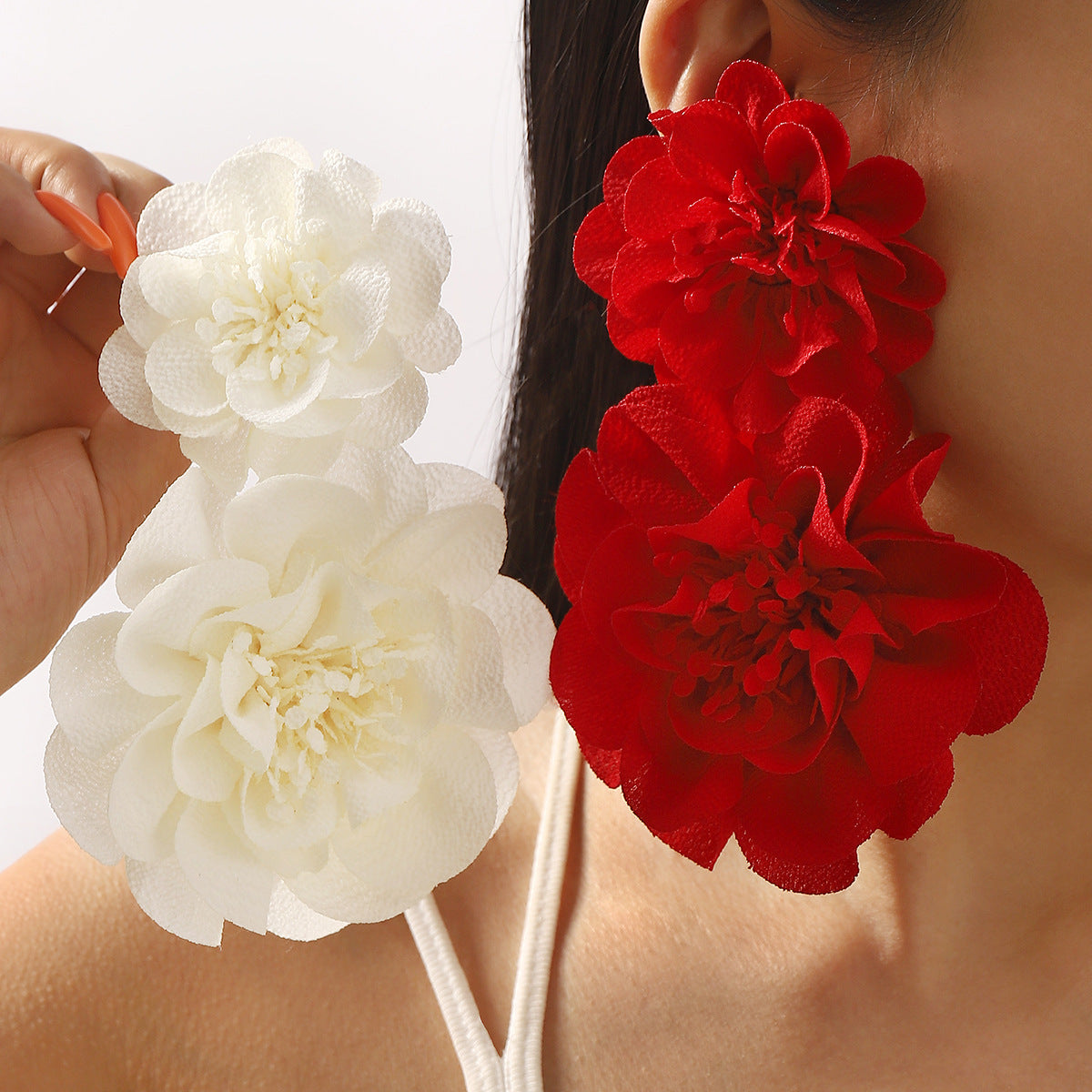 Elegantes Pendientes Florales de Gasa de Tamaño Grande para Mujer con Artesanía Hecha a Mano y Diseño de Flores Botánicas