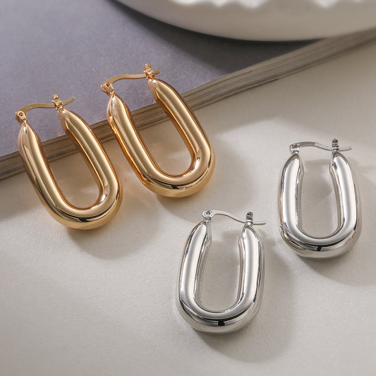 Vintage Minimalist 18K Gold Plated Brass Geometric U-Shaped Earrings for Women