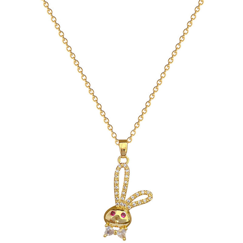 Minimalist Rabbit Pendant Necklace in Stainless Steel with Rhinestone Inlay for Women and Unisex Wear
