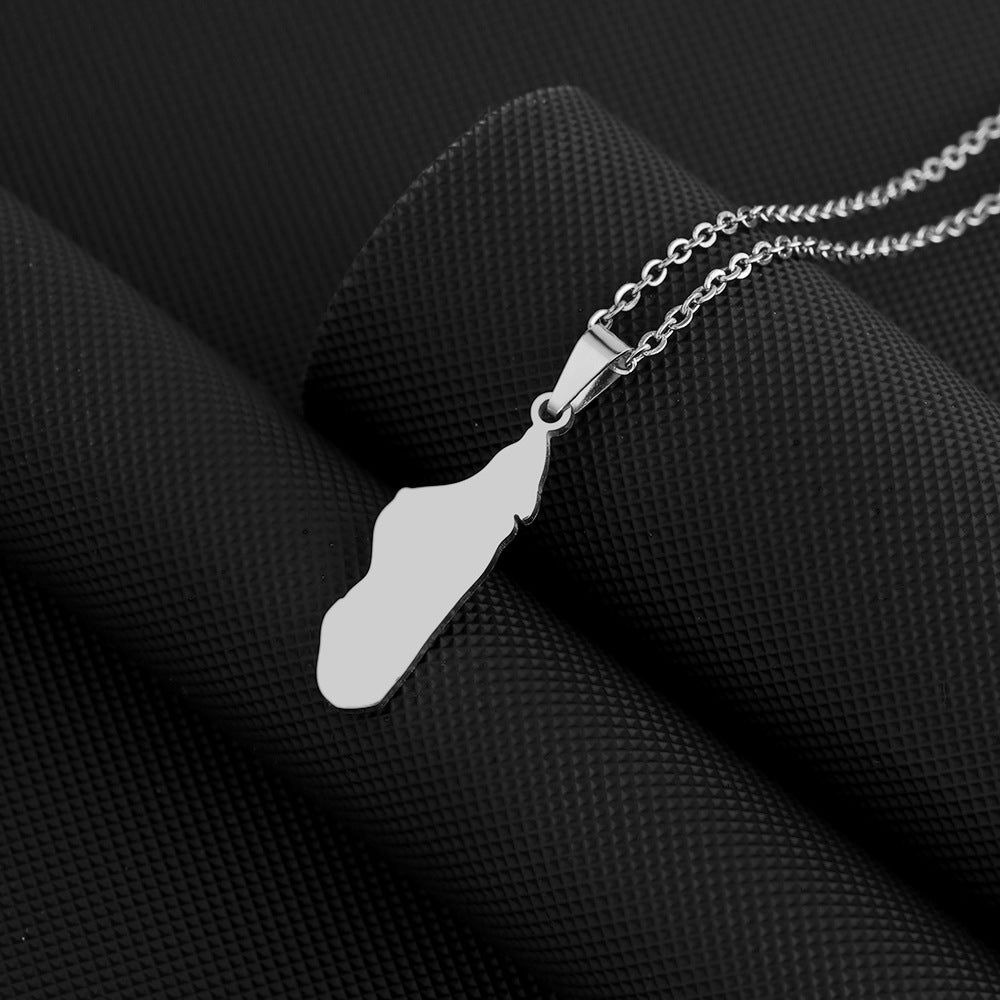 Ethnic Geometric Pendant Necklace in Stainless Steel with Titanium Steel Charm and Plated Finish on O-Chain