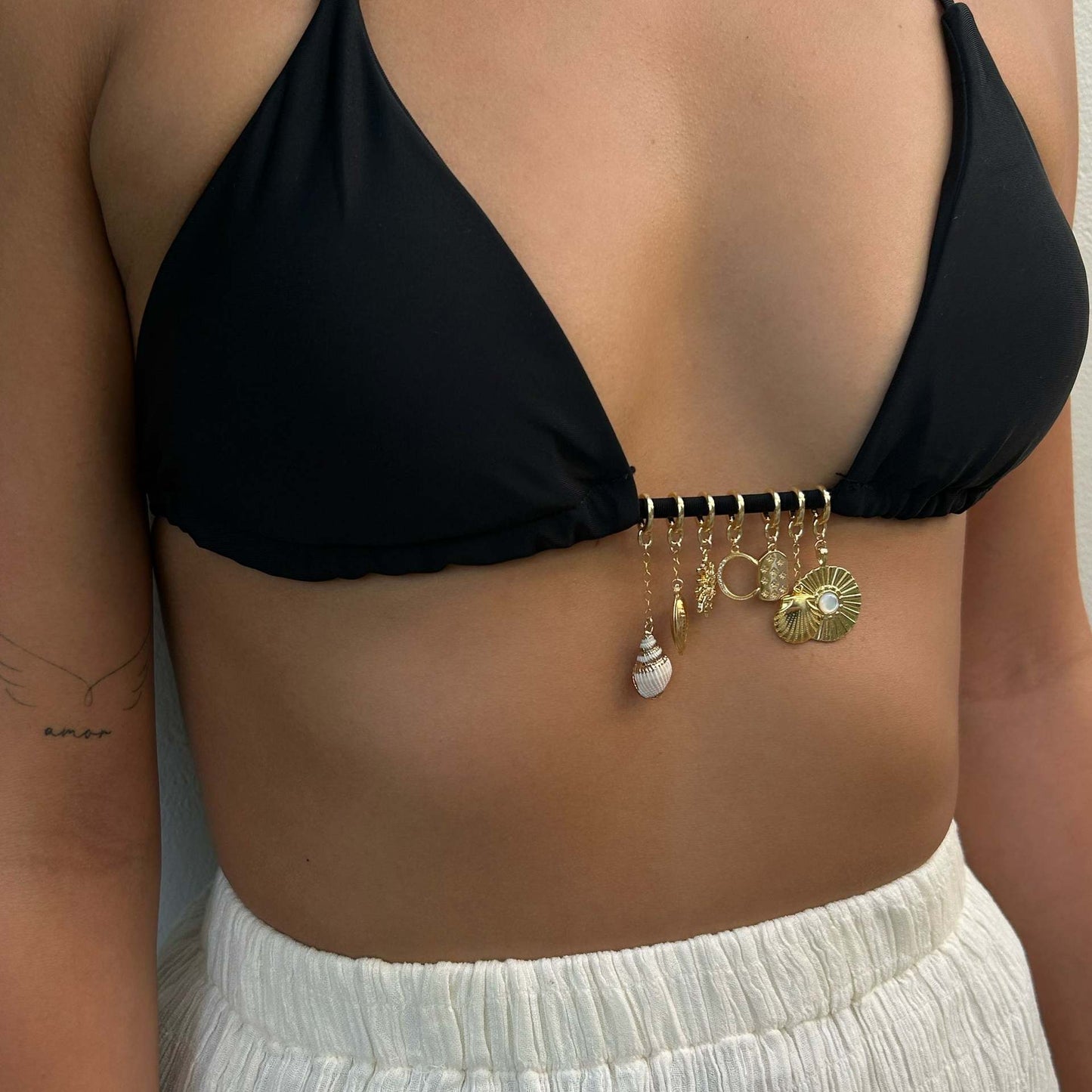 Vintage Geometric Stainless Steel 18K Gold Plated PVD Bikini Clasp Charm Bar Necklace for Unisex