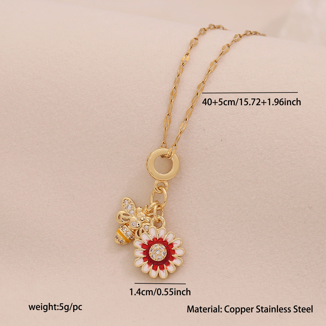 Collana con ciondolo a cuore intarsiato con strass e fiore a margherita in ottone, catena a serpente in acciaio inossidabile da donna, per creazione di gioielli fai-da-te