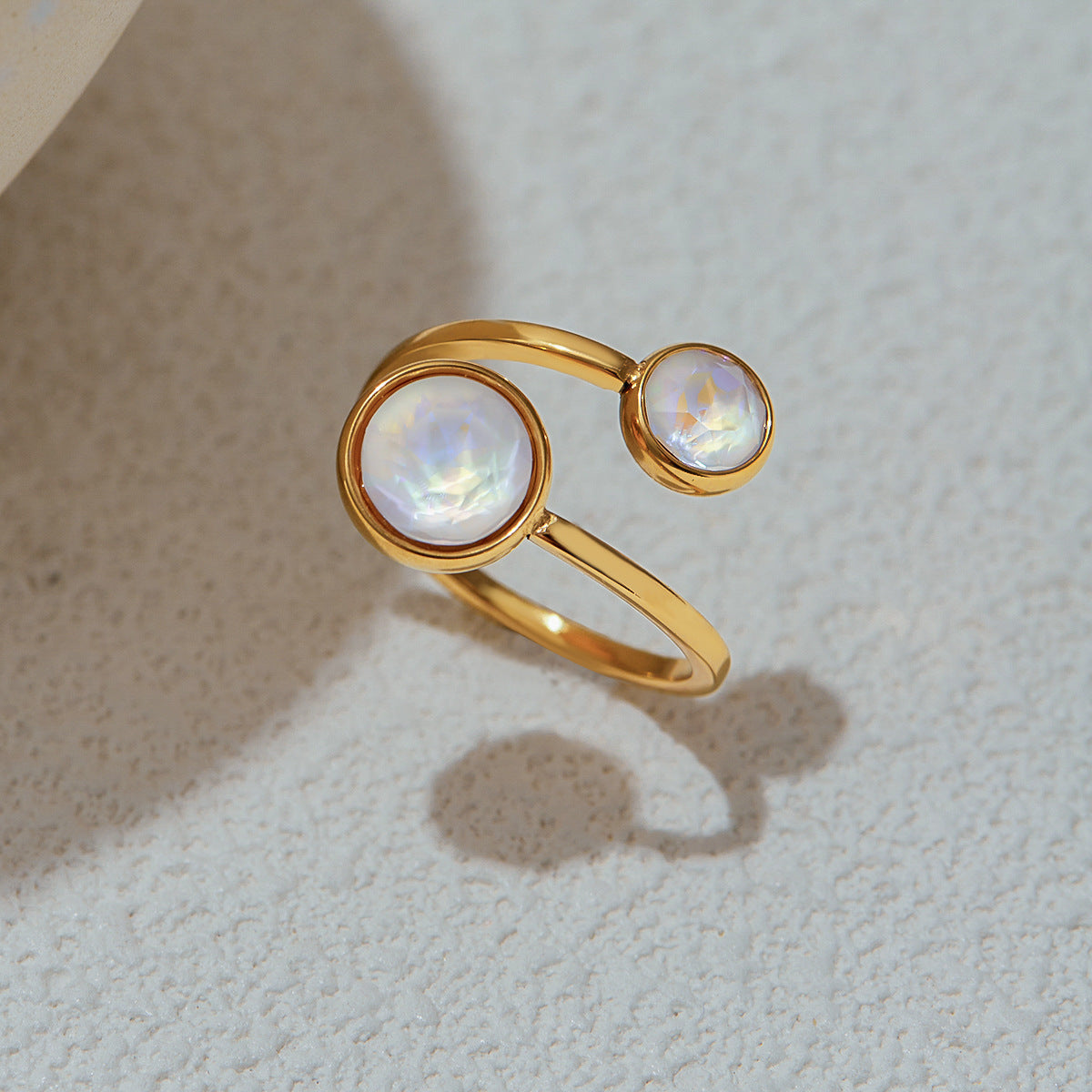 Anillo geométrico de acero de titanio con incrustaciones de circonita para mujer, joyería de moda de acero inoxidable galvanizado