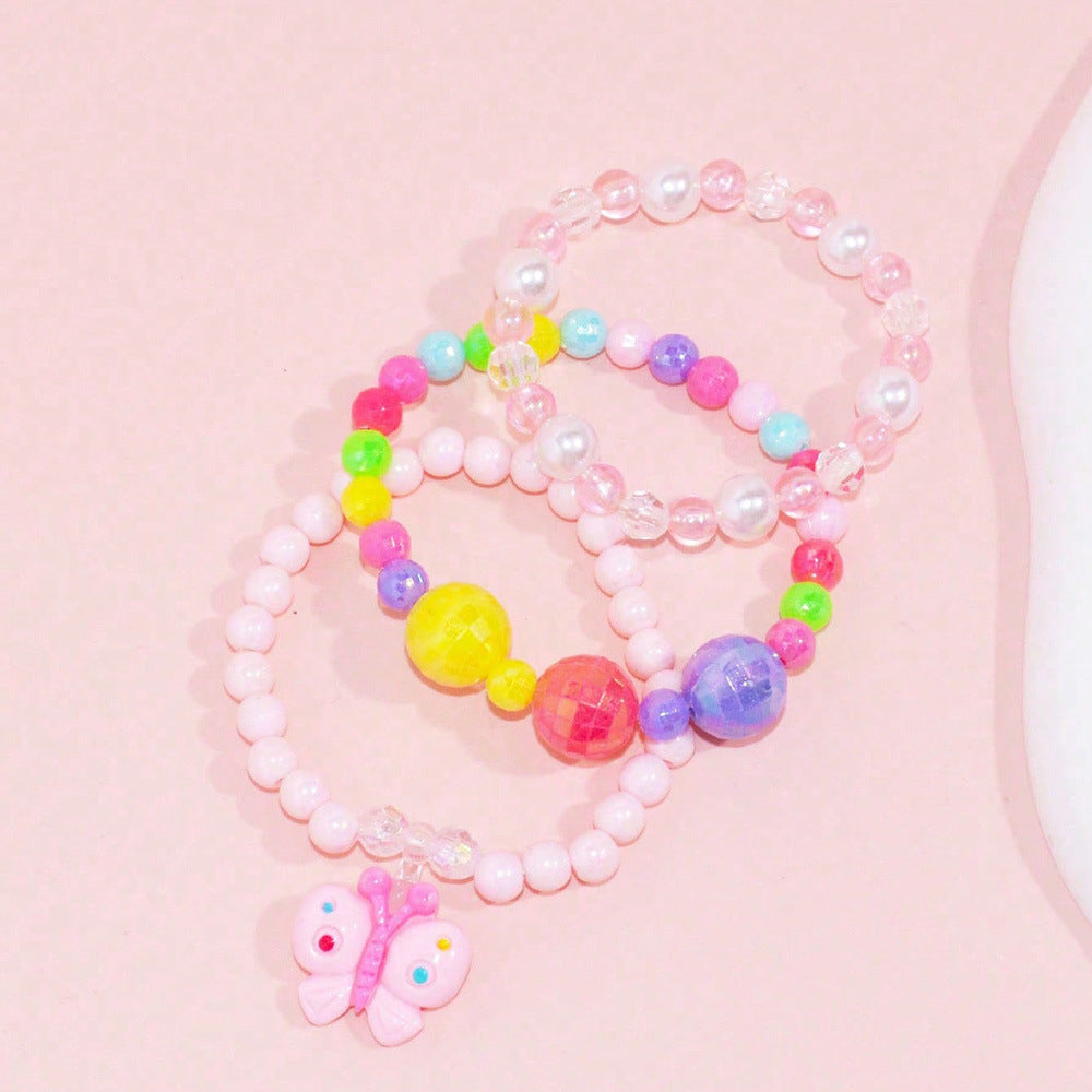 Bracciale in resina per bambine dai 3 ai 10 anni, stile cartone animato, a forma di cuore, stella e farfalla, con ciondolo a unicorno