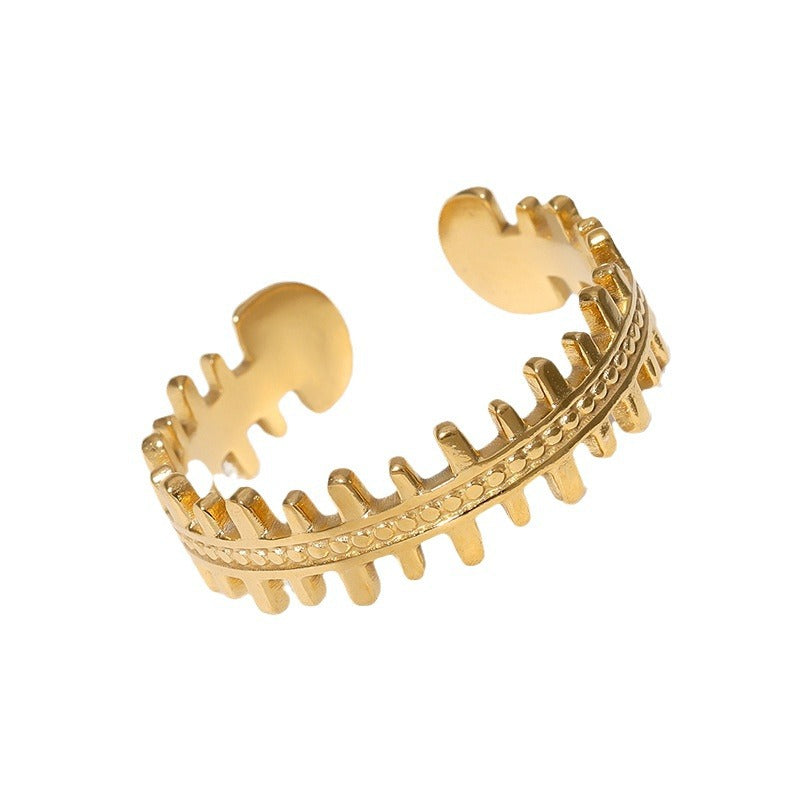 Anillo Abierto Minimalista Geométrico de Acero de Titanio con Baño de Oro para Mujer