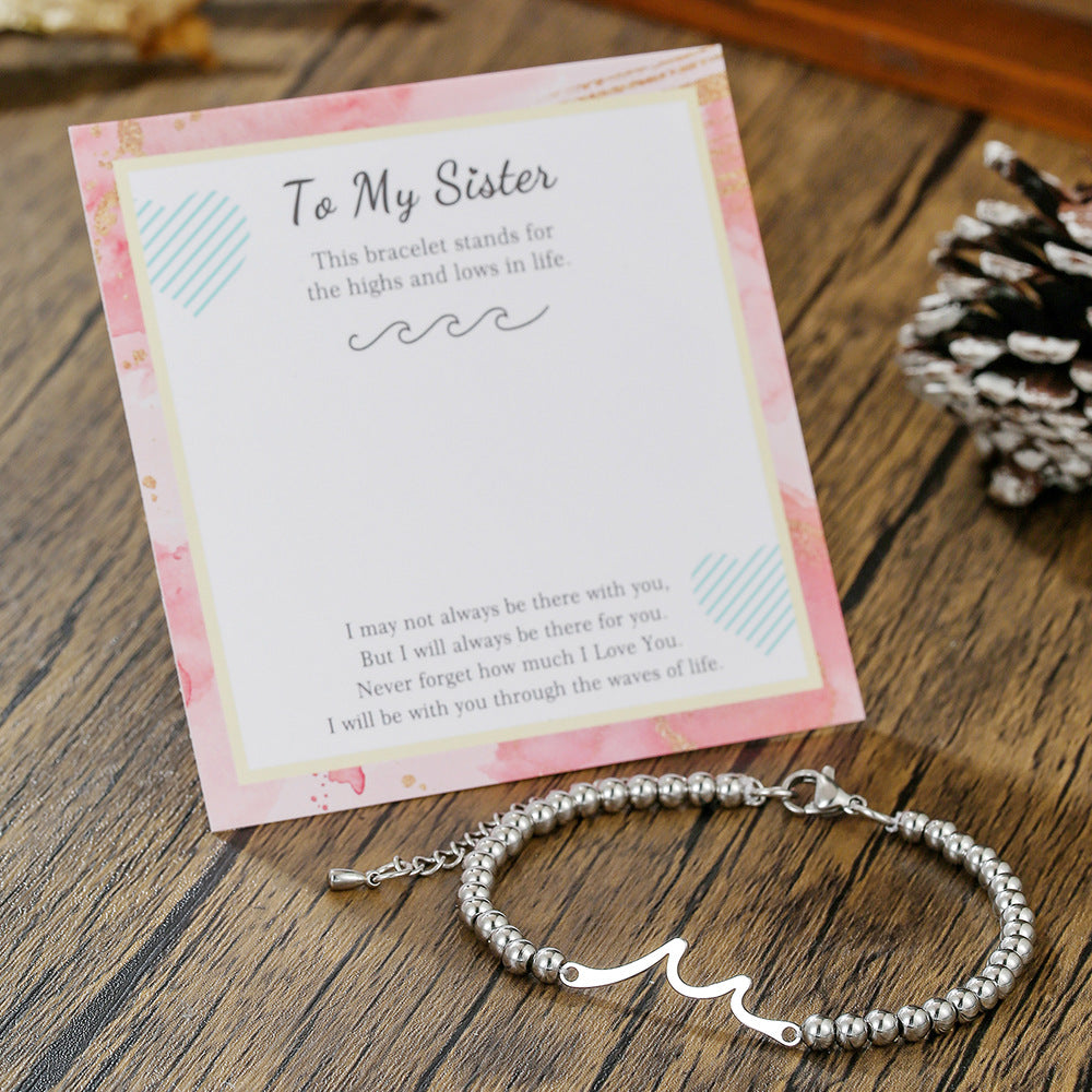 Round Stainless Steel Wave Pendant Bracelet with Acrylic Inlay and Lobster Clasp