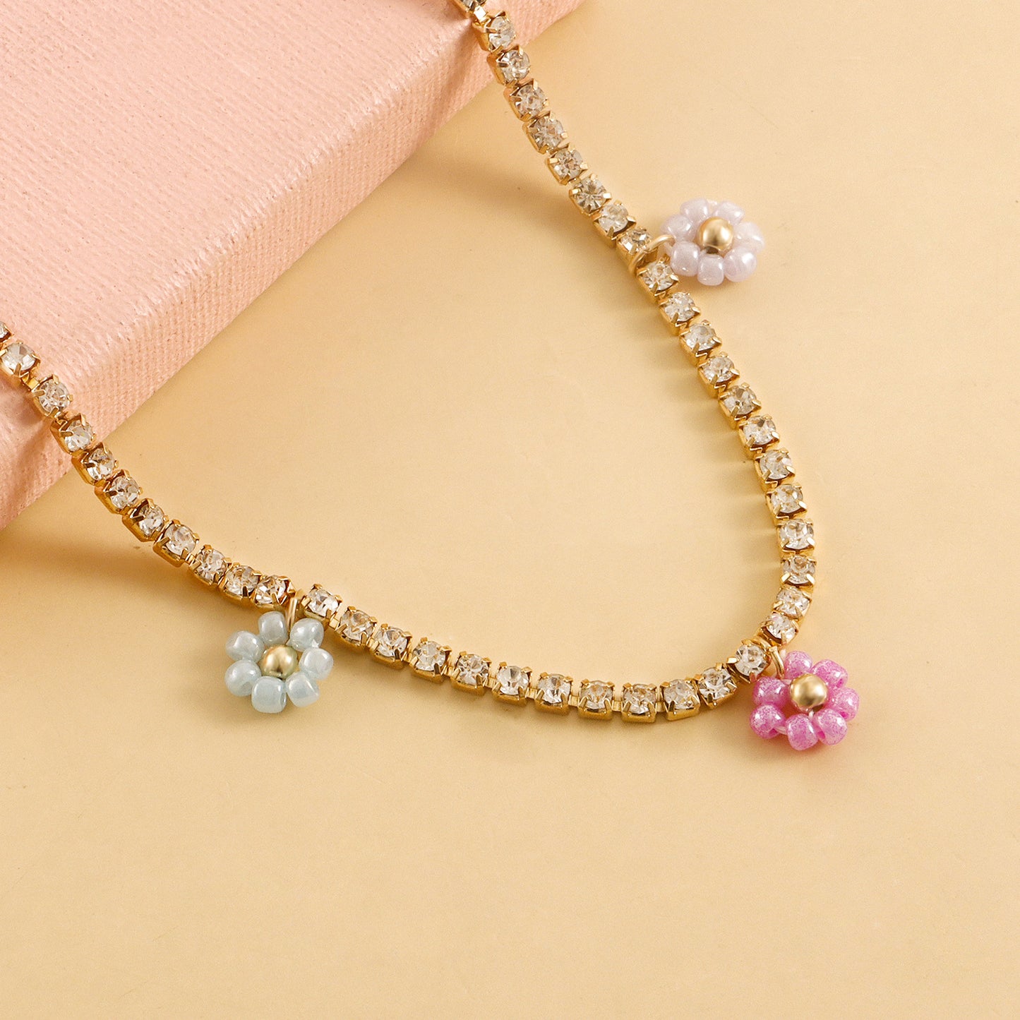 Geometric Daisy Flower Anklet with Rhinestone Accents for Women Alloy Metal Beach Jewelry