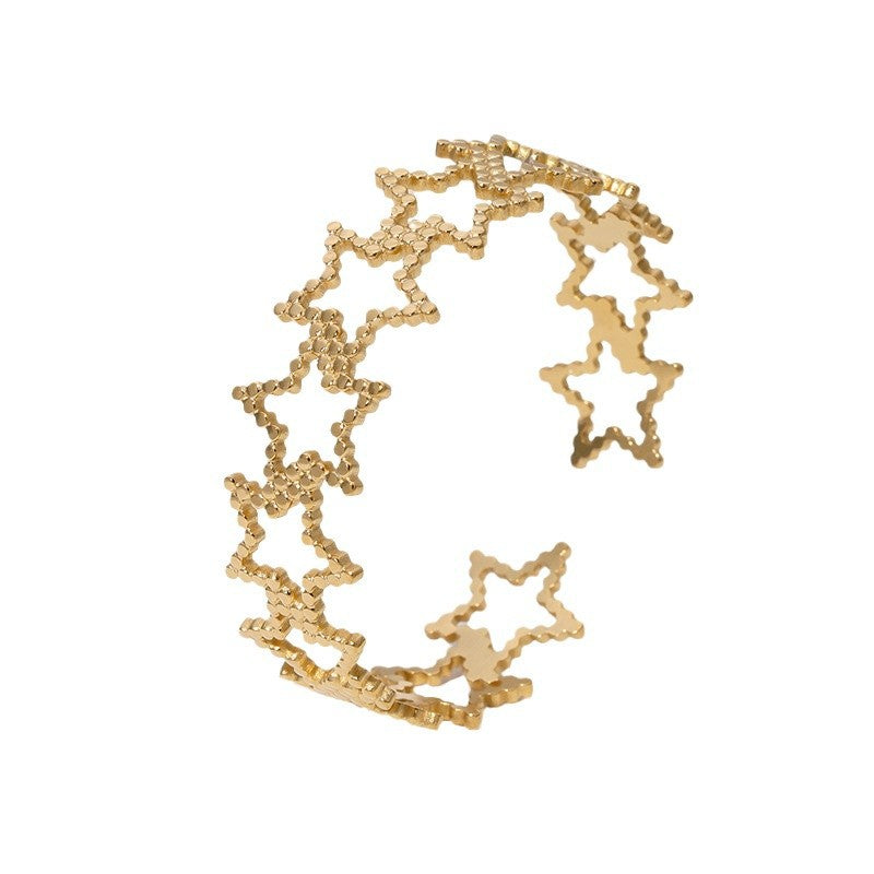 Minimalist Stainless Steel Open Bangle with Hollow Star Design Anti-Tarnish Bracelet