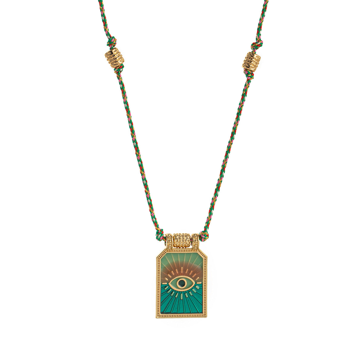 Retro Tarot Card Heart Eye Flame Pendant Necklace for Women in Copper with Gold Plating
