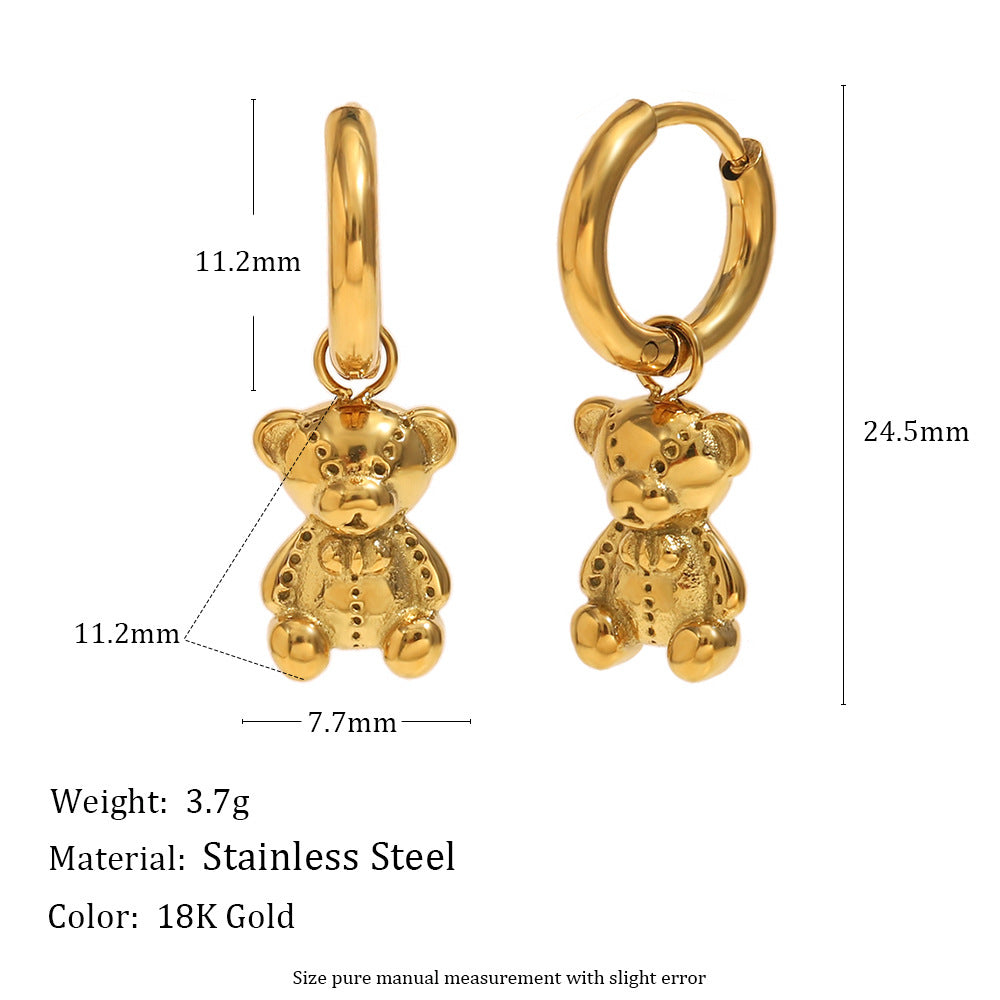 Minimalist Bear-Shaped Stainless Steel Earrings with 18K Gold Plating for Women