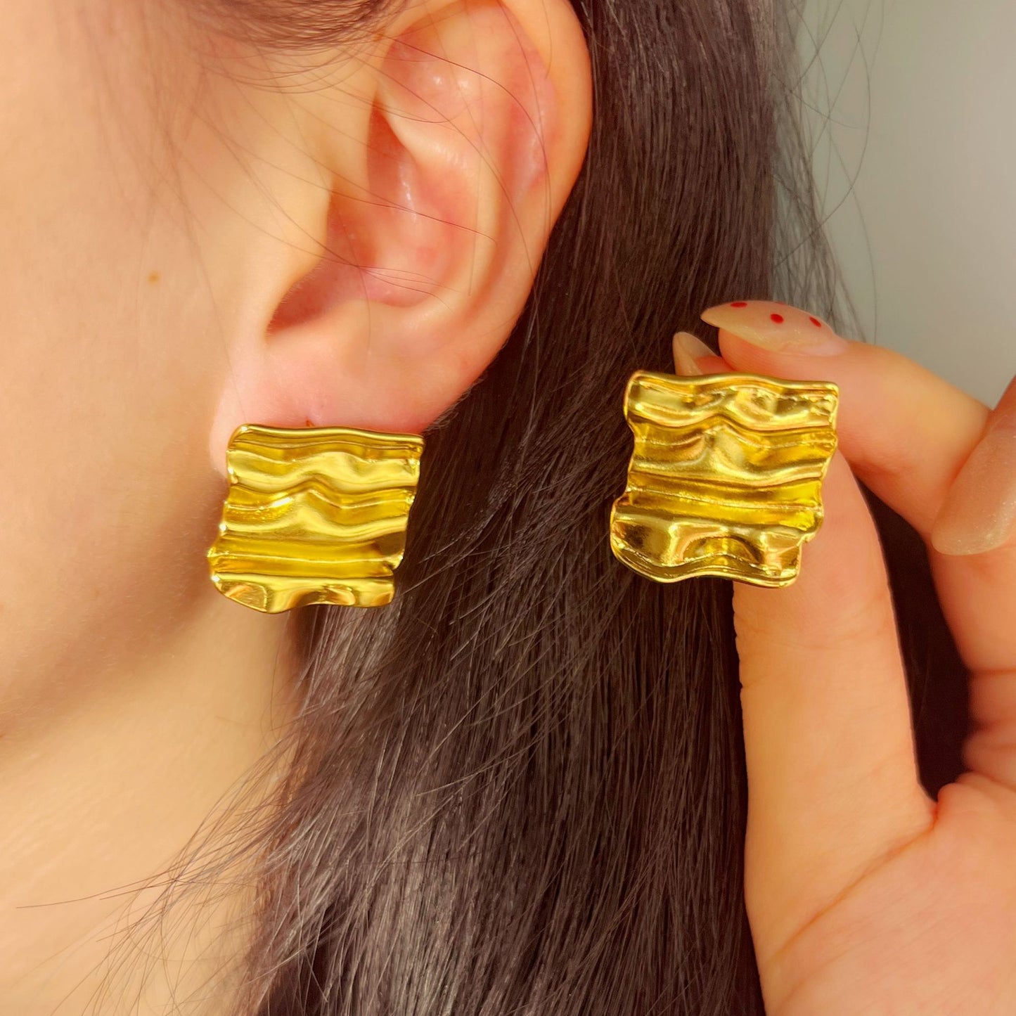 Vintage Geometric Square Stamped Stainless Steel Stud Earrings for Women