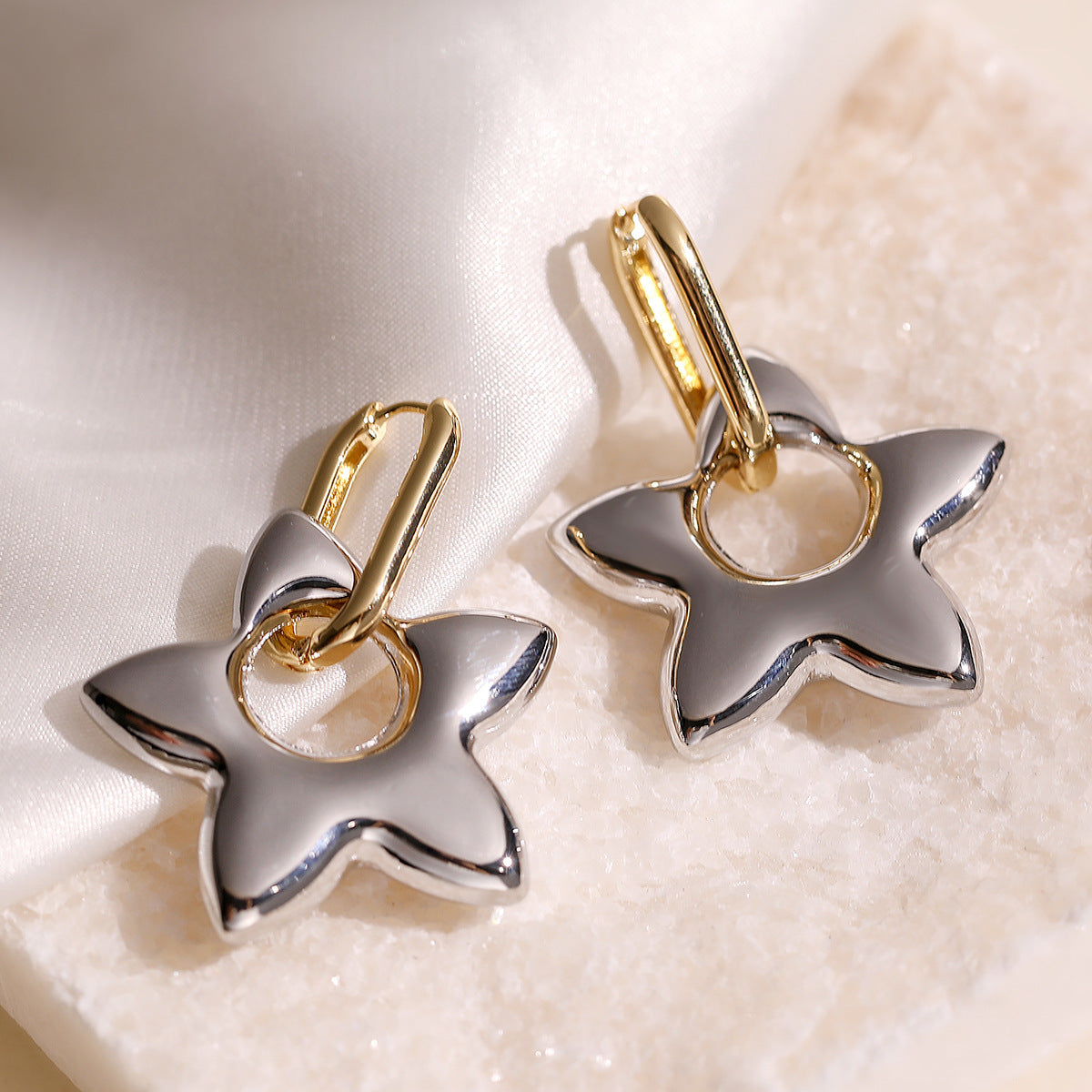 Minimalist Gold Plated Brass Star Earrings for Women