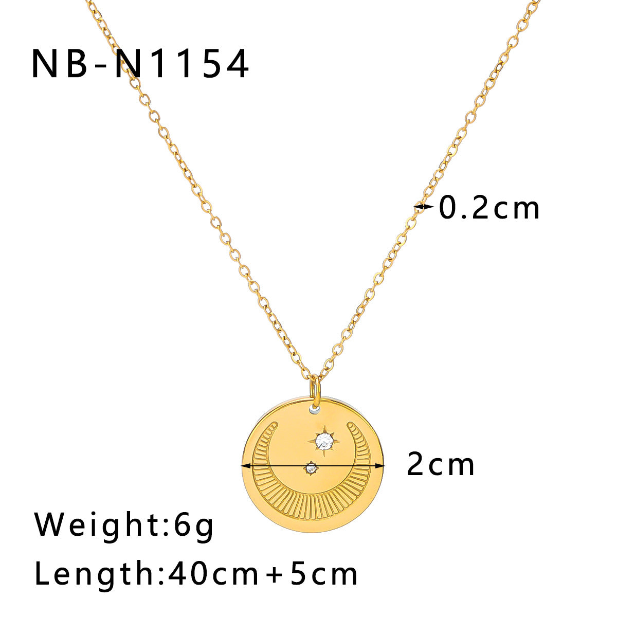 Collana pendente Sole e Luna geometrici da donna in acciaio inossidabile con placcatura in oro 18 carati e intarsio di strass su delicata catena a clavicola