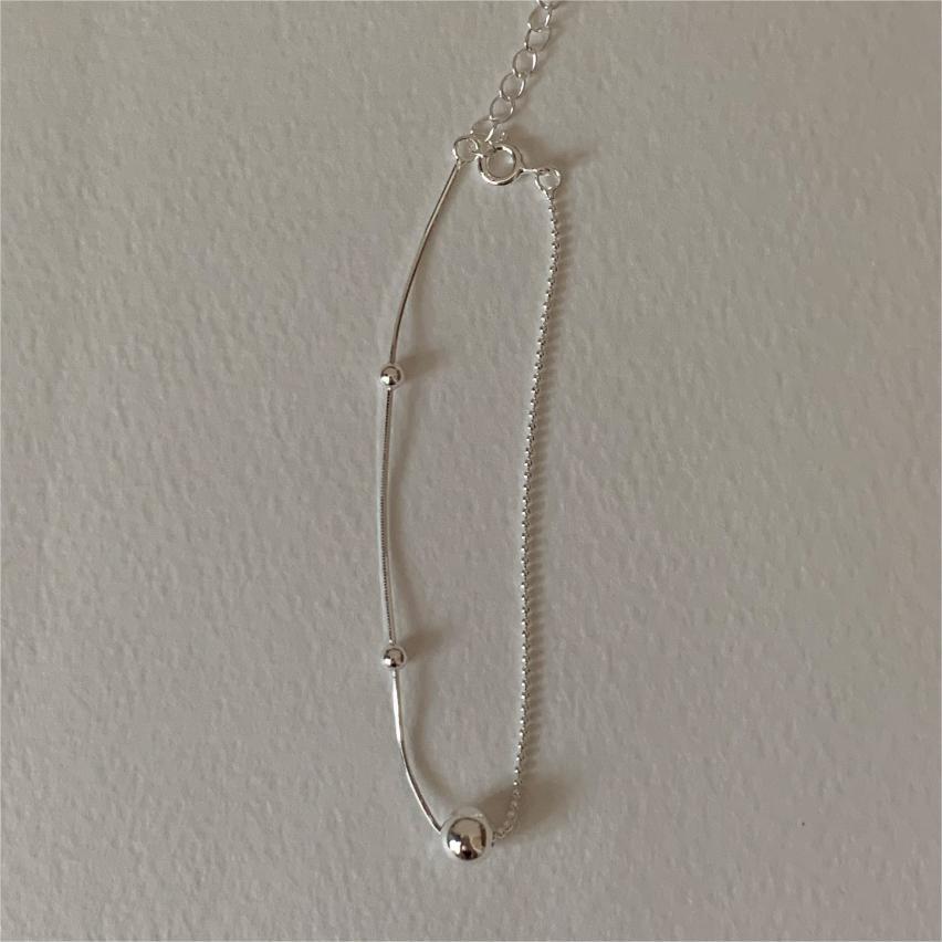 Minimalist Geometric S925 Sterling Silver Snake Chain Bracelet with Beaded Cubic Links