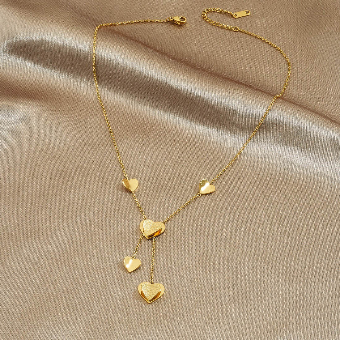Minimalist Gold Plated Heart Stainless Steel Tassel Pendant Necklace for Women