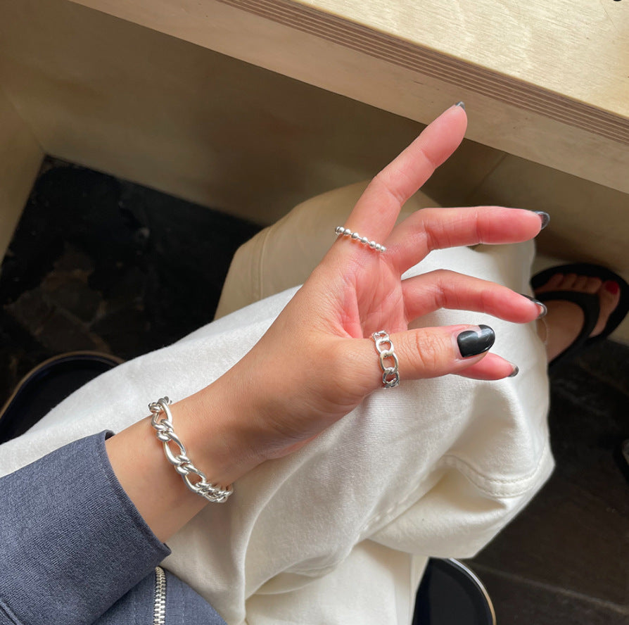 Anello regolabile a onda minimalista in argento sterling 925 da donna con dettaglio a sfera