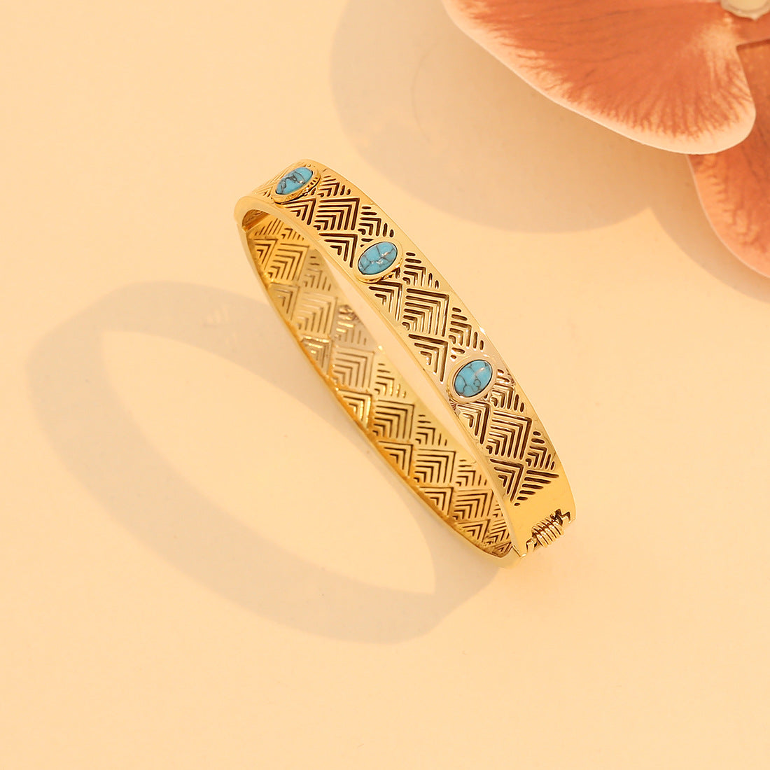 Vintage Style Turquoise-Inspired Hollow Stainless Steel Bracelet with Plated Finish