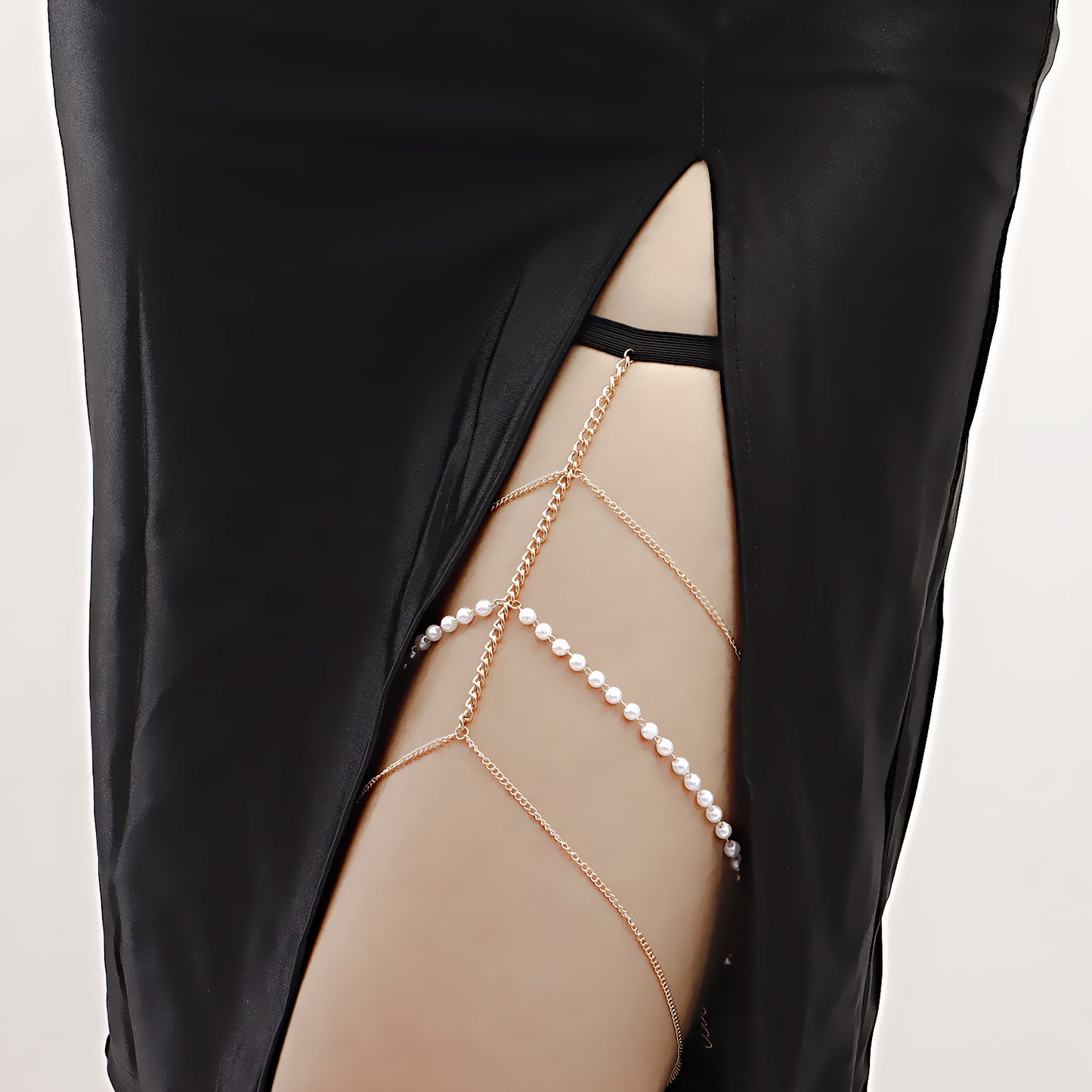 Punk Style Geometric Metal Anklet with Elastic Rope and Simulated Pearl Accents for Women