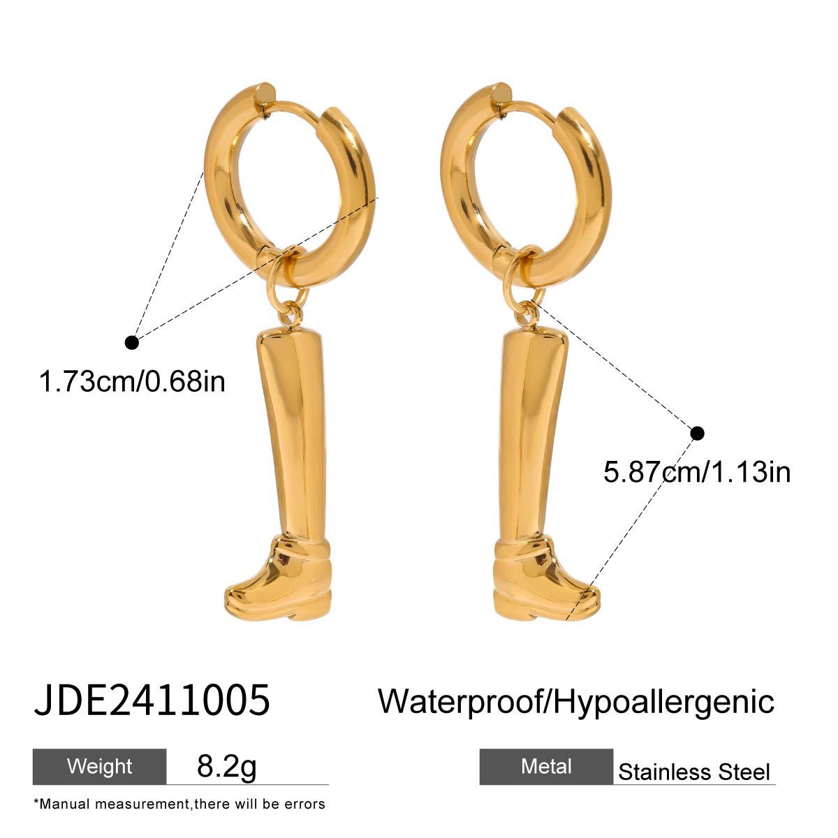 Orecchini da donna alla moda a forma di stivale geometrico in acciaio inossidabile placcato oro 18K