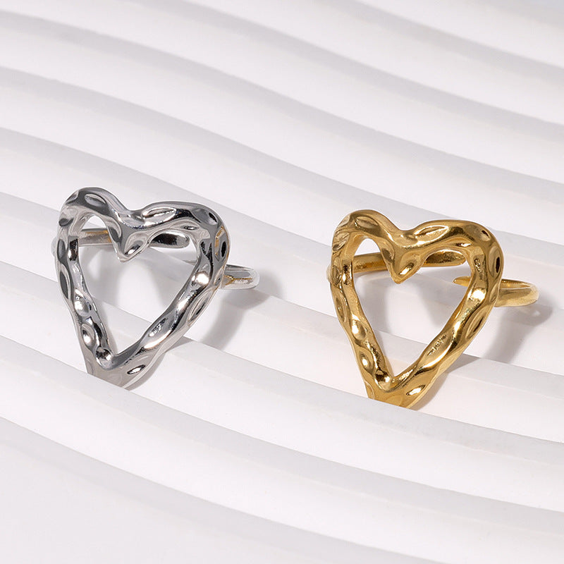 Anello regolabile in acciaio inossidabile placcato oro 18 carati a forma di cuore, stile minimalista, per donna