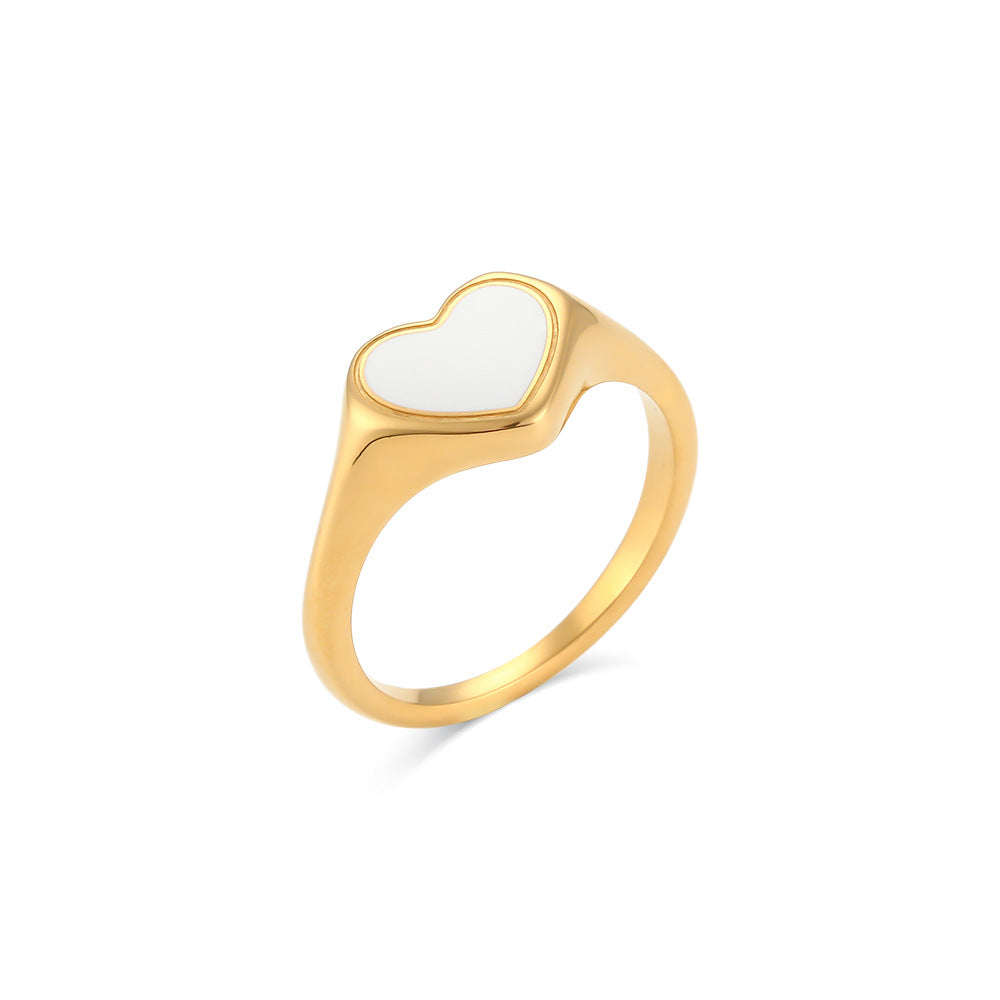 Minimalist Heart-Shaped Black Enamel Stainless Steel Plated 18K Gold Ring for Women